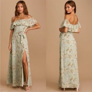 Amazing Moment Mint Green Floral Print Off-the-Shoulder Dress